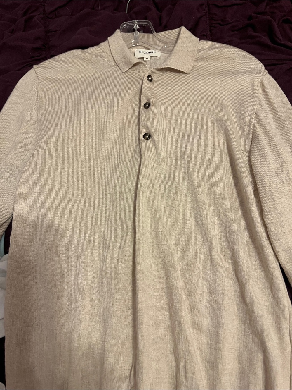 Sezane, Paris Light Beige Merino Knit Polo Sweater - Picture 11 of 12